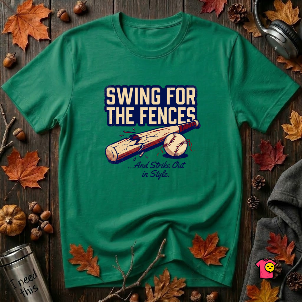 Swing for the Fences....and Strike out in Style baseball t-shirt in Kelly by Snarky Sarks
