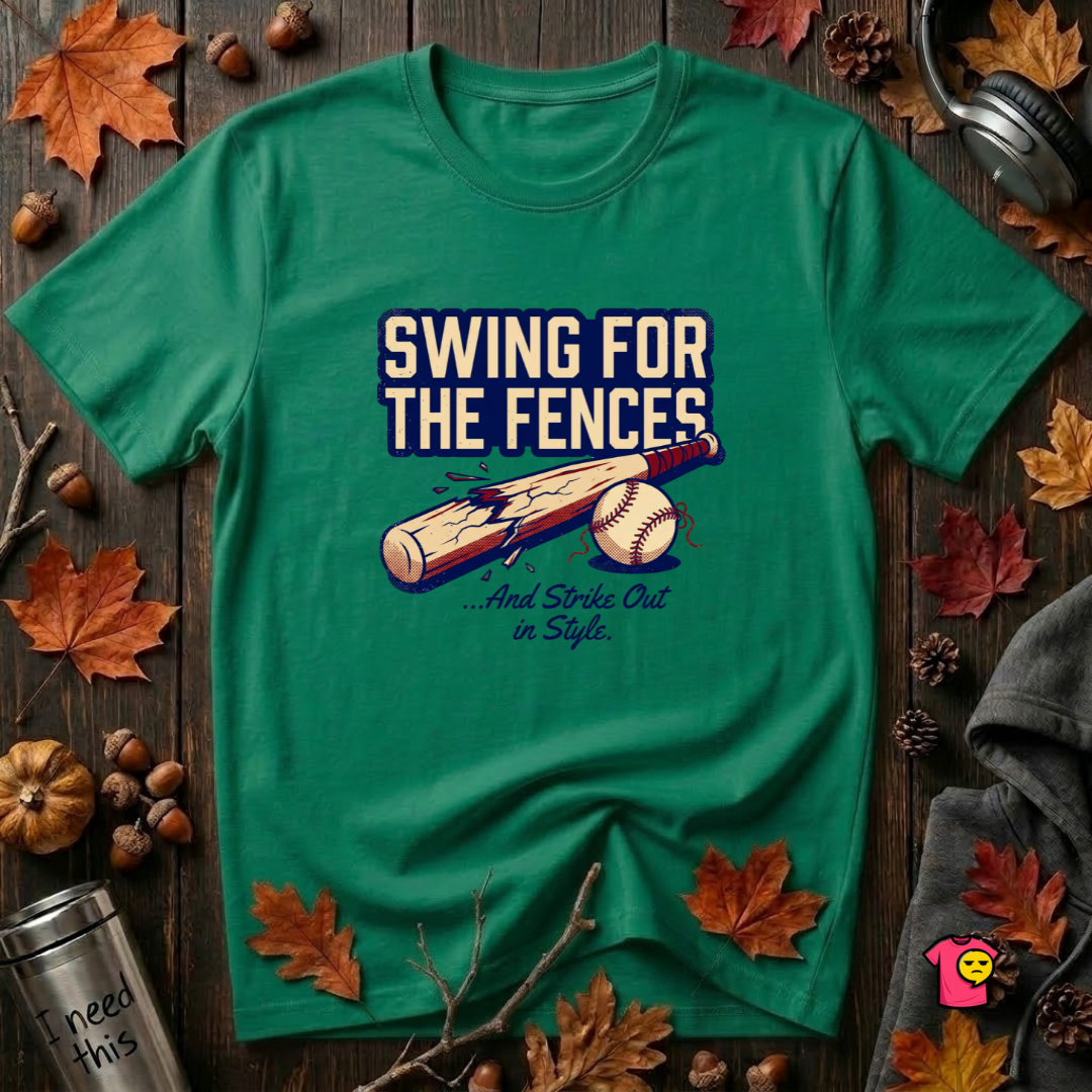 Swing for the Fences....and Strike out in Style baseball t-shirt in Kelly by Snarky Sarks