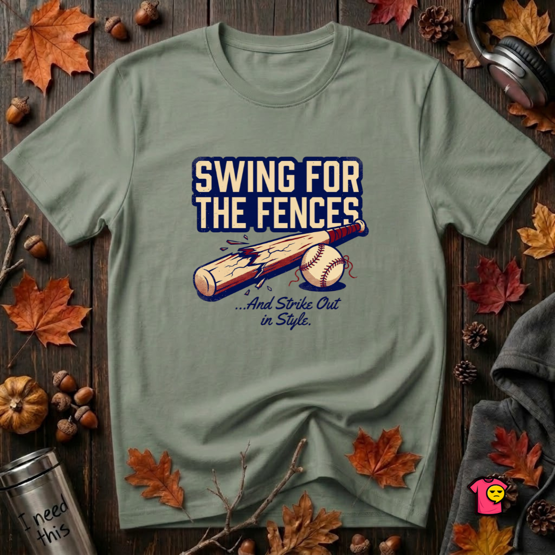 Swing for the Fences....and Strike out in Style baseball t-shirt in Military Green by Snarky Sarks
