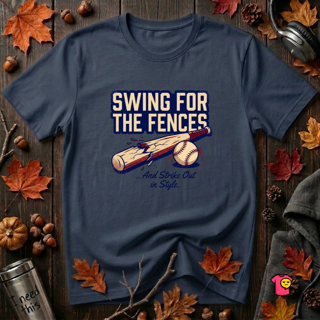 Swing for the Fences....and Strike out in Style baseball t-shirt in Navy by Snarky Sarks