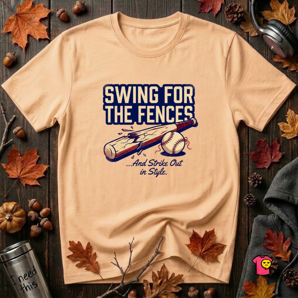 Swing for the Fences....and Strike out in Style baseball t-shirt in Peach by Snarky Sarks