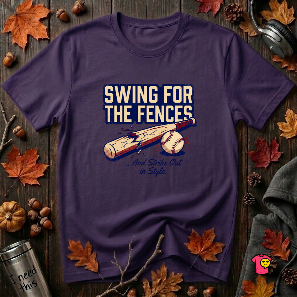 Swing for the Fences....and Strike out in Style baseball t-shirt in Purple by Snarky Sarks