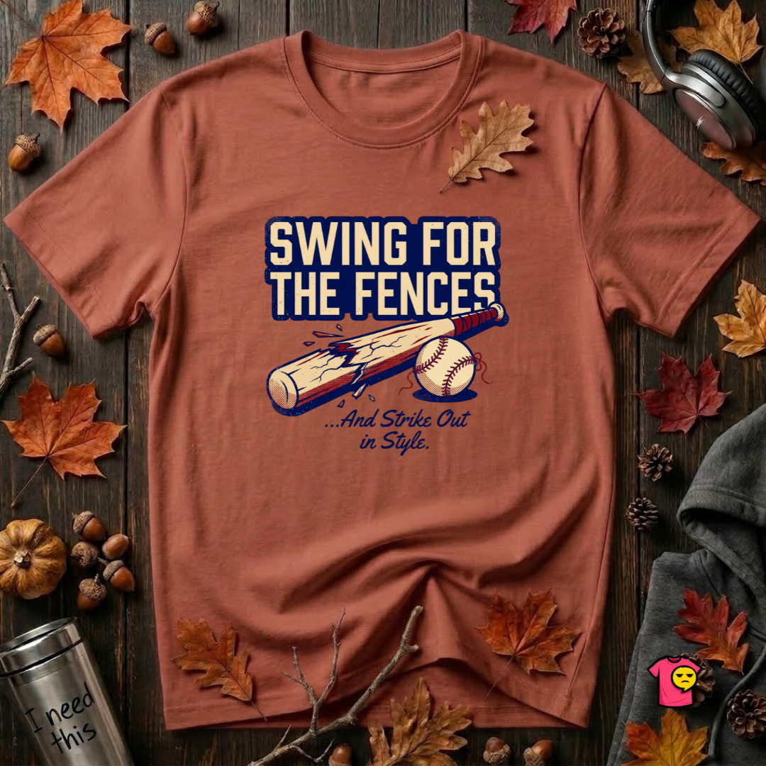 Swing for the Fences....and Strike out in Style baseball t-shirt in Rust by Snarky Sarks