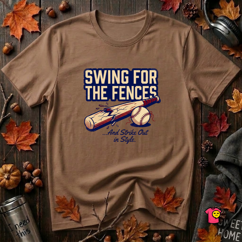Swing for the Fences....and Strike out in Style baseball t-shirt in Sand Dune by Snarky Sarks