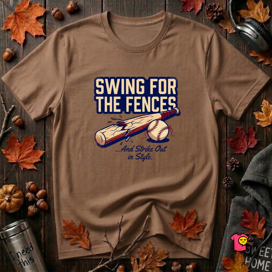 Swing for the Fences....and Strike out in Style baseball t-shirt in Sand Dune by Snarky Sarks