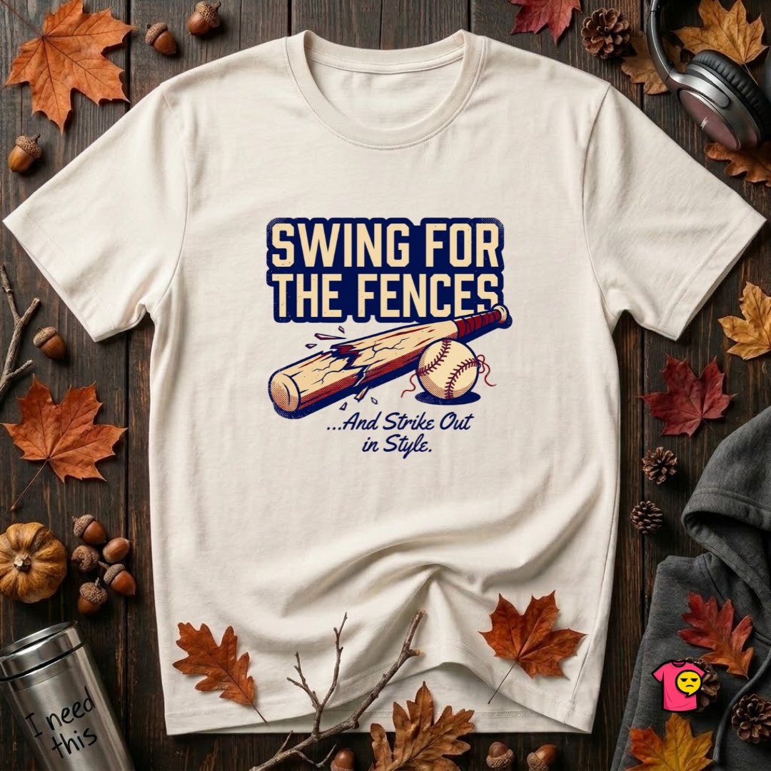 Swing for the Fences....and Strike out in Style sarcastic baseball graphic t-shirt in White by Snarky Sarks