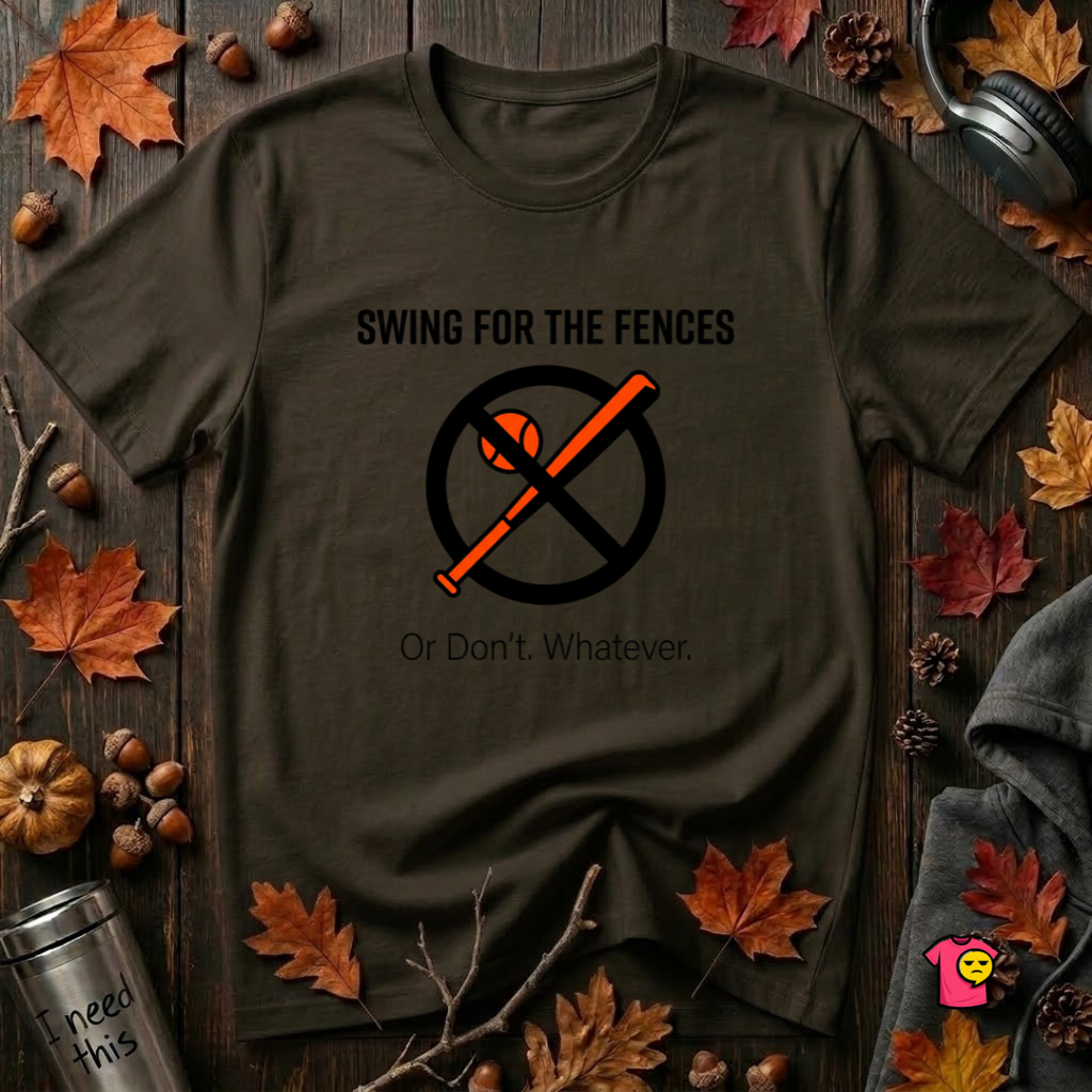 Swing for the Fences....or Don't. Whatever. baseball t-shirt in Black by Snarky Sarks