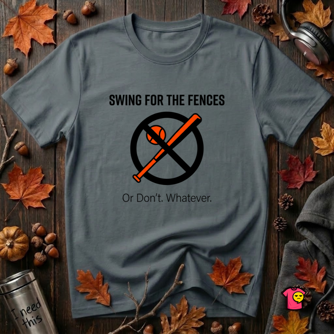Swing for the Fences....or Don't. Whatever. baseball t-shirt in Dark Gray by Snarky Sarks