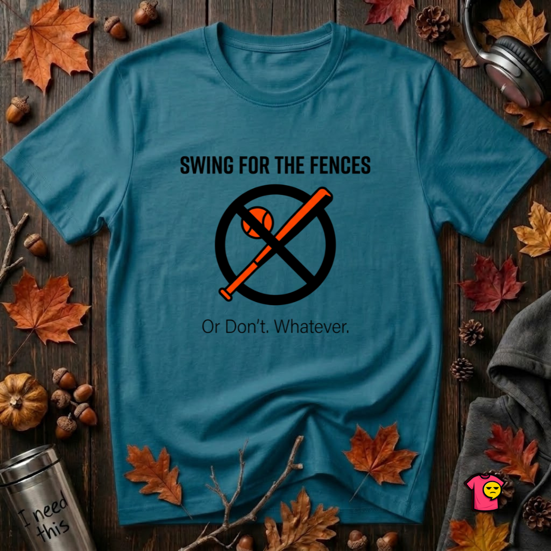 Swing for the Fences....or Don't. Whatever. baseball t-shirt in Deep Teal by Snarky Sarks