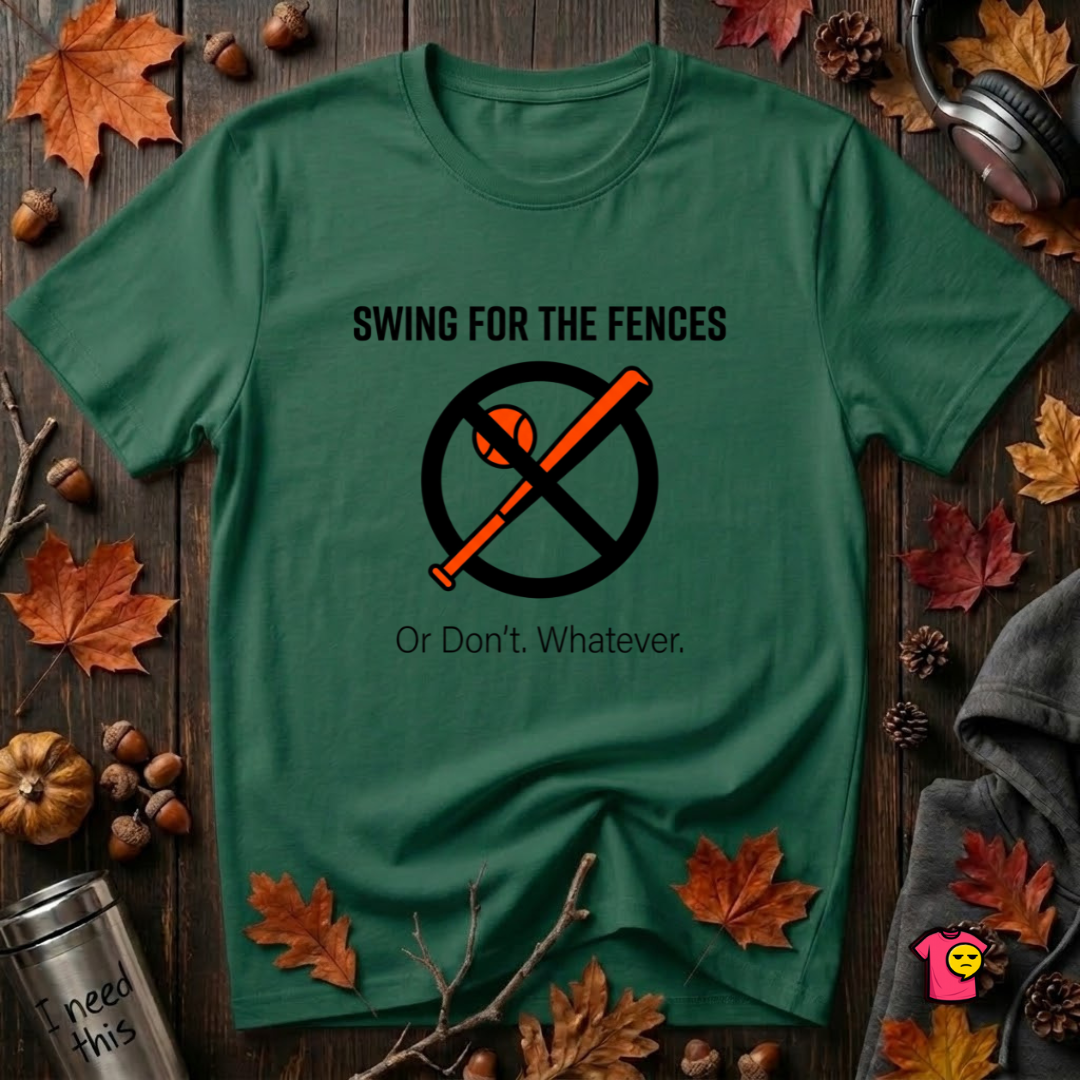 Swing for the Fences....or Don't. Whatever. baseball t-shirt in Evergreen by Snarky Sarks