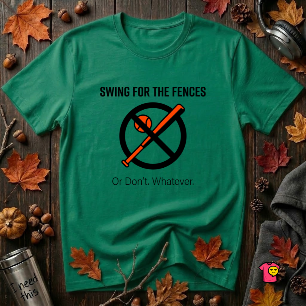 Swing for the Fences....or Don't. Whatever. baseball t-shirt in Kelly by Snarky Sarks