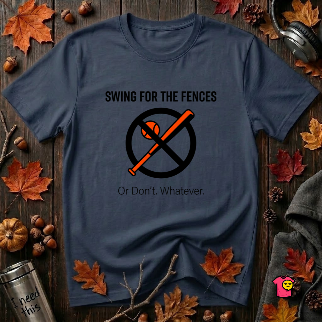 Swing for the Fences....or Don't. Whatever. baseball t-shirt in Navy by Snarky Sarks