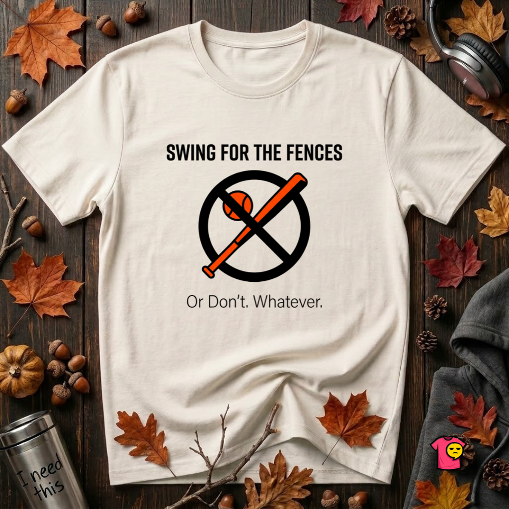 Swing for the Fences....or Don't. Whatever. baseball t-shirt in White by Snarky Sarks