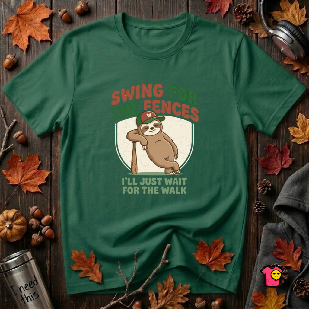 Swing for the Fences sarcastic baseball graphic t-shirt in Evergreen by Snarky Sarks