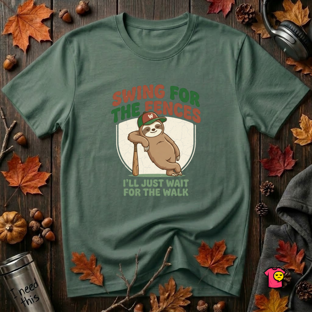 Swing for the Fences sarcastic baseball graphic t-shirt in Heather Forest by Snarky Sarks