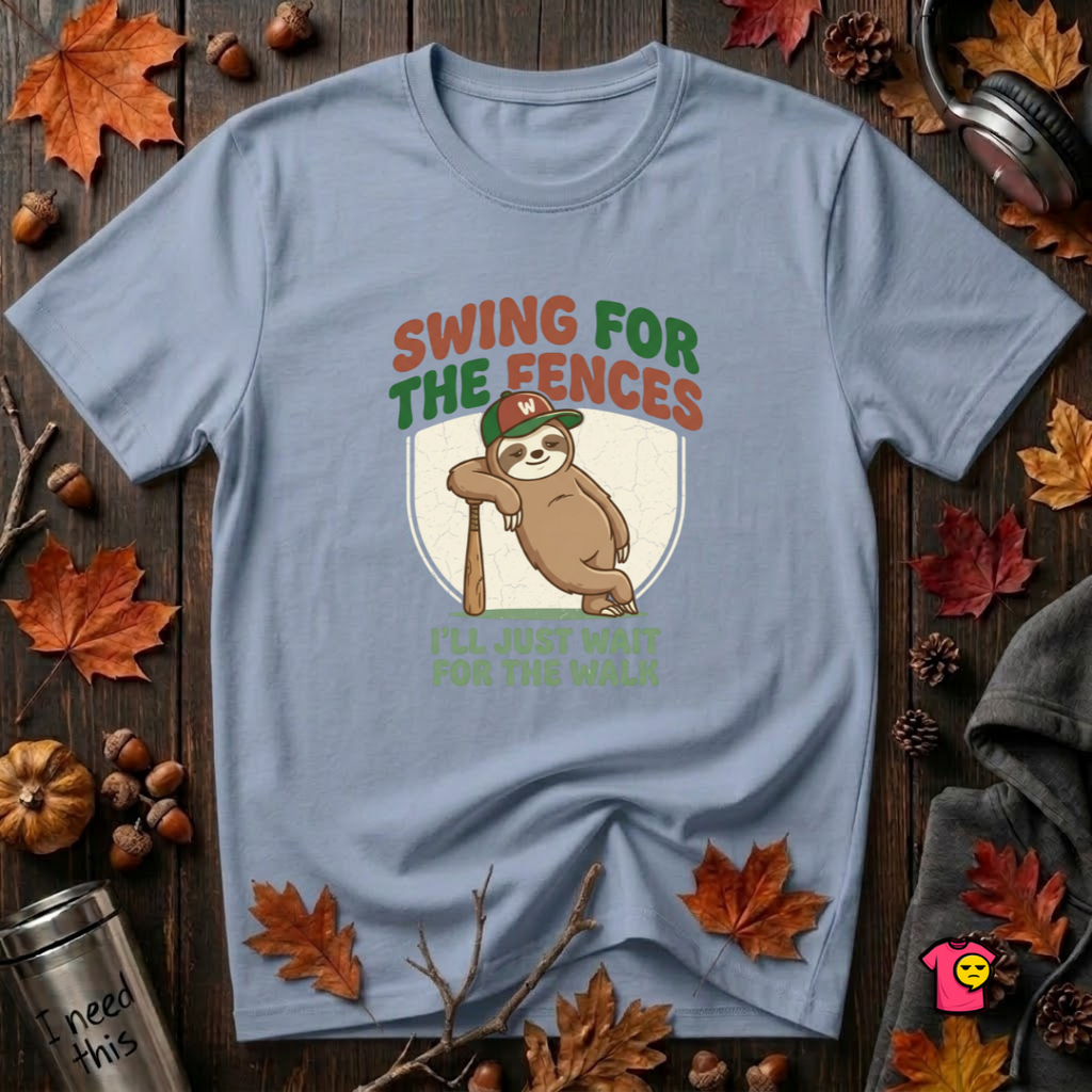 Swing for the Fences sarcastic baseball graphic t-shirt in Heather Prism Blue by Snarky Sarks
