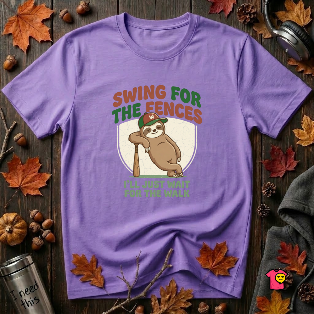 Swing for the Fences sarcastic baseball graphic t-shirt in Heather Team Purple by Snarky Sarks
