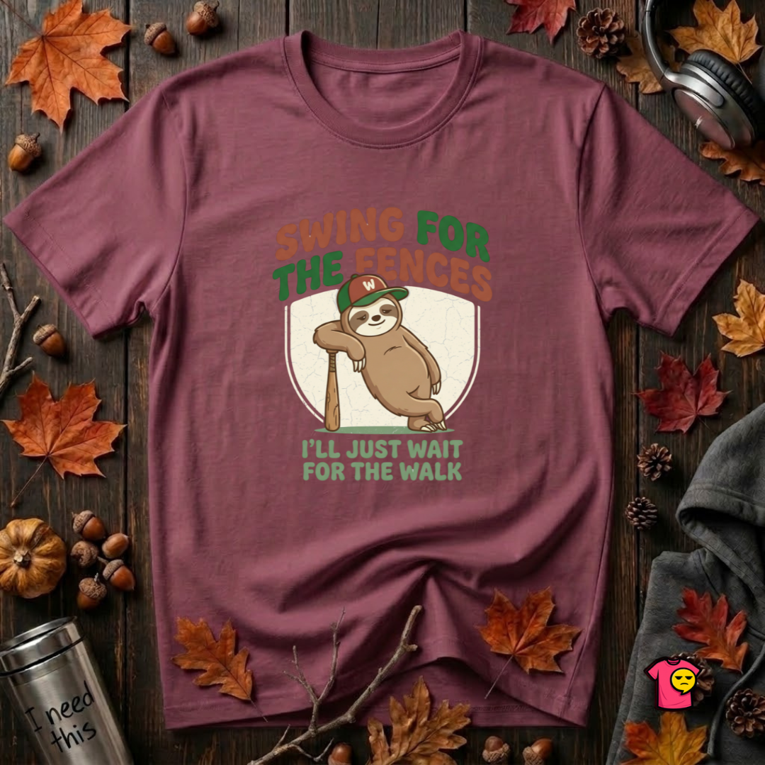 Swing for the Fences sarcastic baseball graphic t-shirt in Maroon by Snarky Sarks