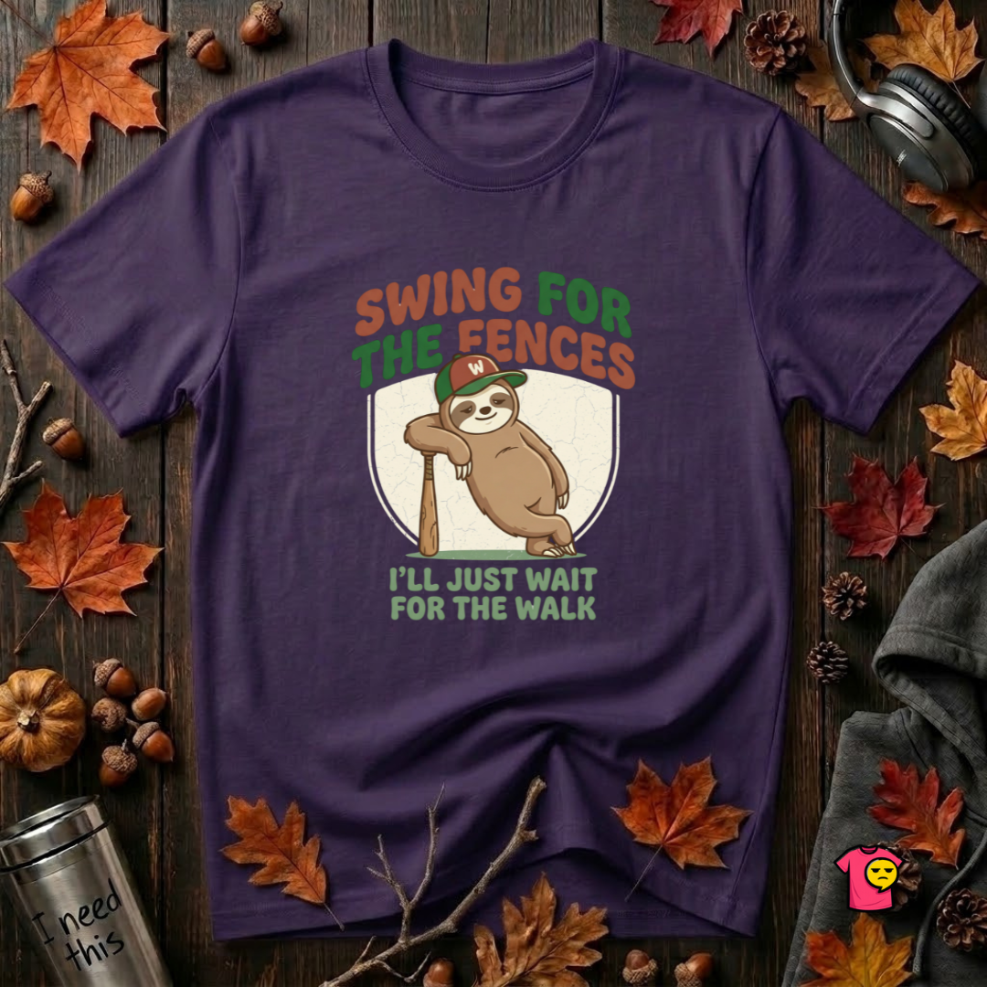 Swing for the Fences sarcastic baseball graphic t-shirt in Purple by Snarky Sarks