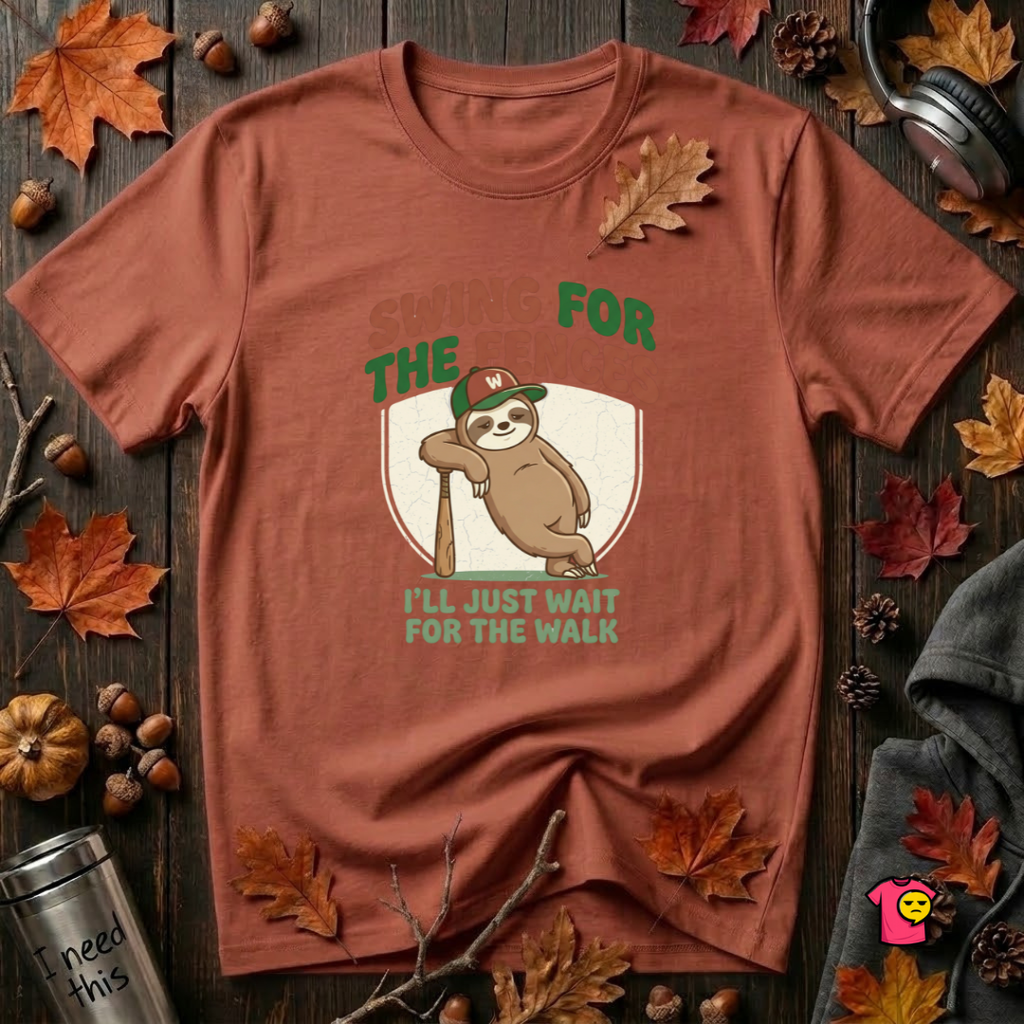 Swing for the Fences sarcastic baseball graphic t-shirt in Rust by Snarky Sarks
