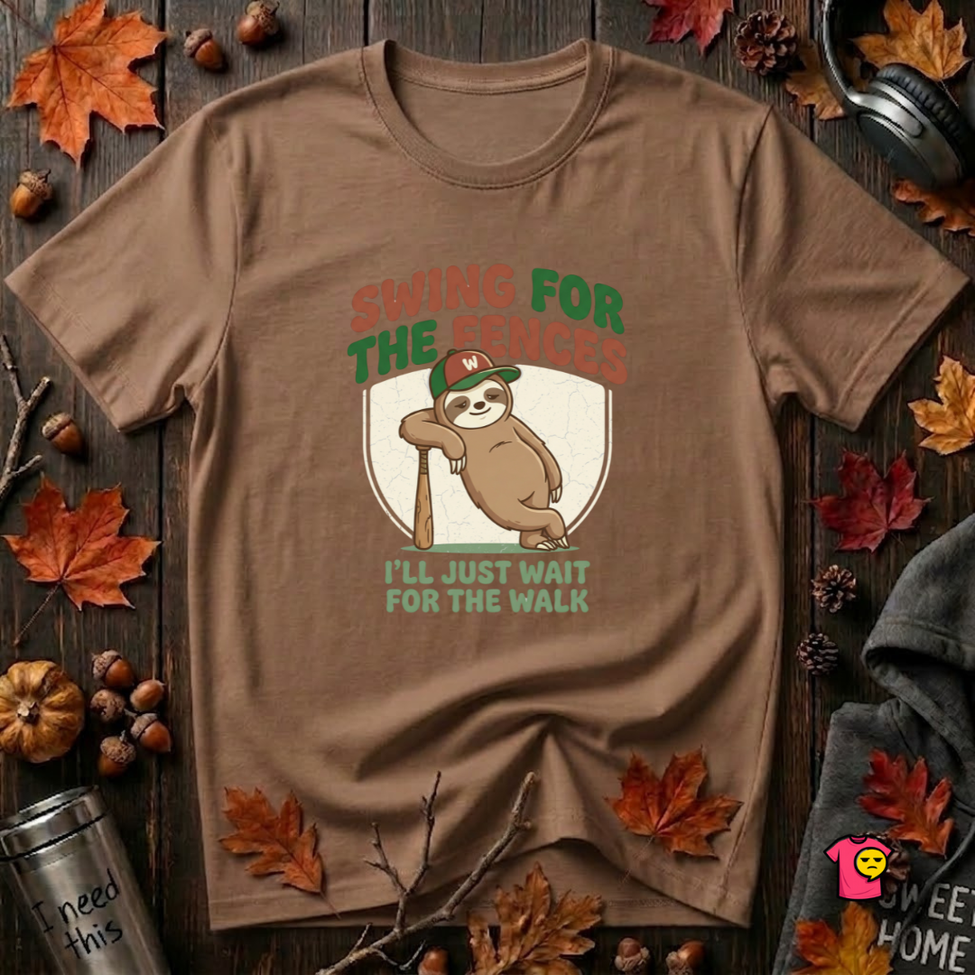 Swing for the Fences sarcastic baseball graphic t-shirt in Sand Dune by Snarky Sarks