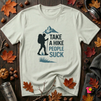 Take a Hike...People Suck sarcastic hiking graphic t-shirt in Citron by Snarky Sarks