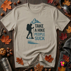 Take a Hike...People Suck sarcastic hiking graphic t-shirt in Heather Stone by Snarky Sarks