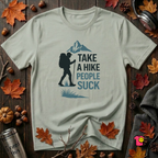 Take a Hike...People Suck sarcastic hiking graphic t-shirt in Sage by Snarky Sarks