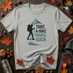 Take a Hike...People Suck sarcastic hiking graphic t-shirt in Silver by Snarky Sarks