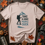 Take a Hike...People Suck sarcastic hiking graphic t-shirt in Soft Pink by Snarky Sarks