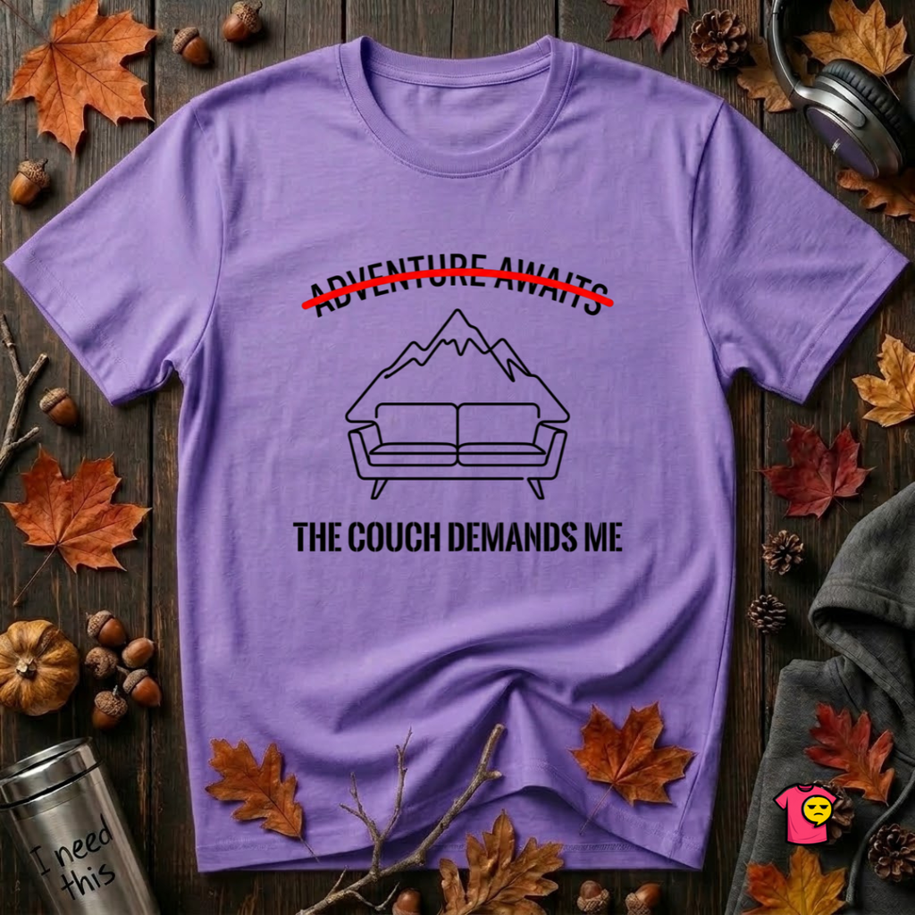 The Couch Needs Me sarcastic graphic t-shirt in Heather Team Purple by Snarky Sarks