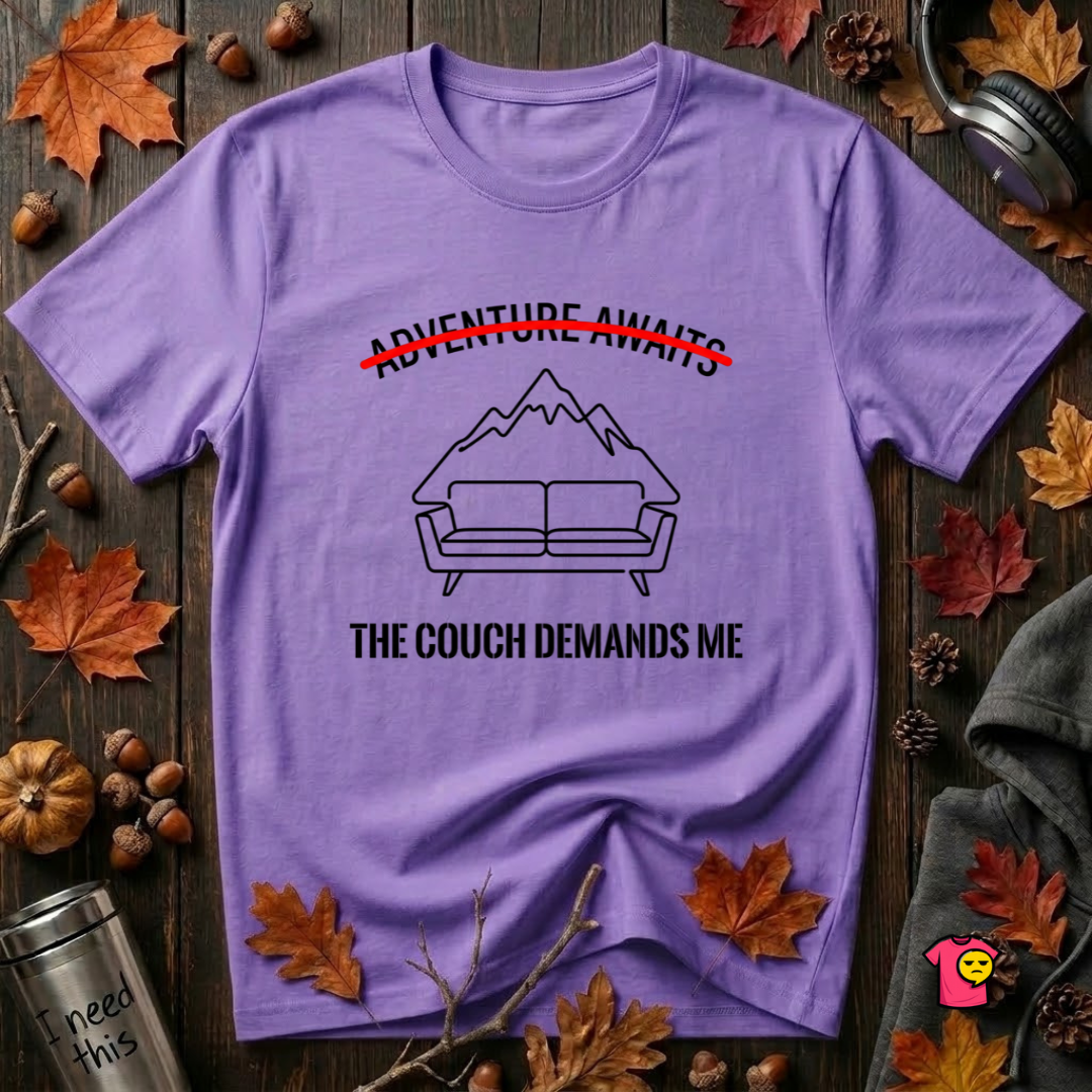 The Couch Needs Me sarcastic graphic t-shirt in Heather Team Purple by Snarky Sarks