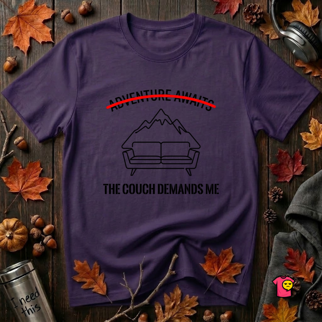 The Couch Needs Me sarcastic graphic t-shirt in Purple by Snarky Sarks