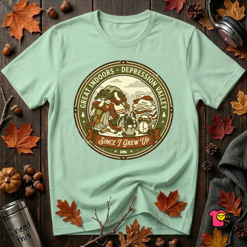 The Great Indoors -- Depression Valley sarcastic t-shirt in Mint by Snarky Sarks