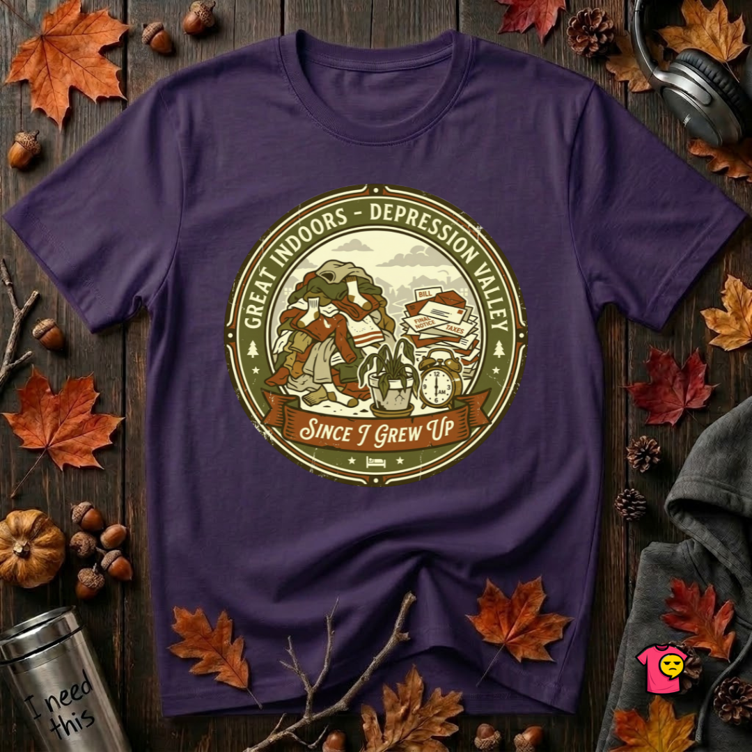 The Great Indoors -- Depression Valley sarcastic t-shirt in Purple by Snarky Sarks