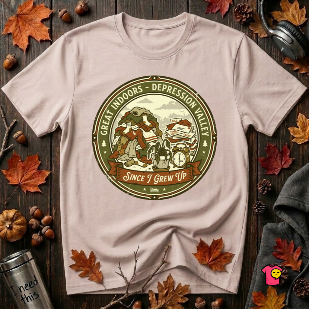 The Great Indoors -- Depression Valley sarcastic t-shirt in Soft Pink by Snarky Sarks