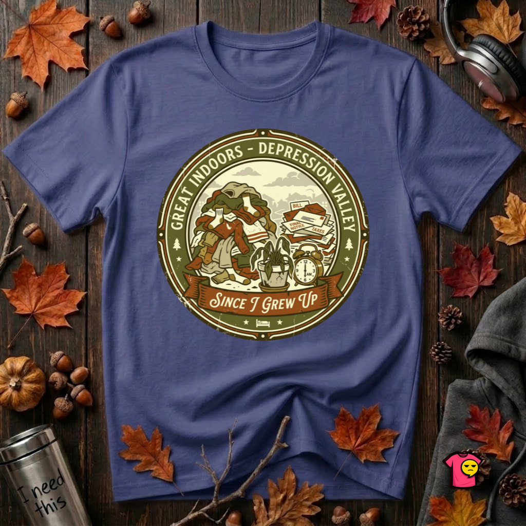 The Great Indoors -- Depression Valley sarcastic t-shirt in Team Navy by Snarky Sarks