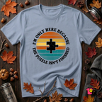 The Puzzle isn't Finished sarcastic puzzle graphic t-shirt in Heather Prism Blue by Snarky Sarks