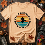 The Puzzle isn't Finished sarcastic puzzle graphic t-shirt in Peach by Snarky Sarks