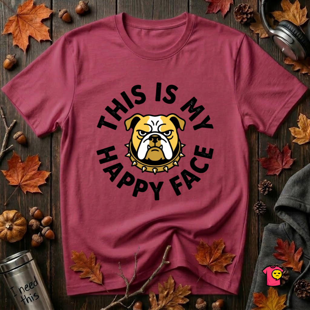 This is my Happy Face sarcastic graphic t-shirt in Cardinal by Snarky Sarks