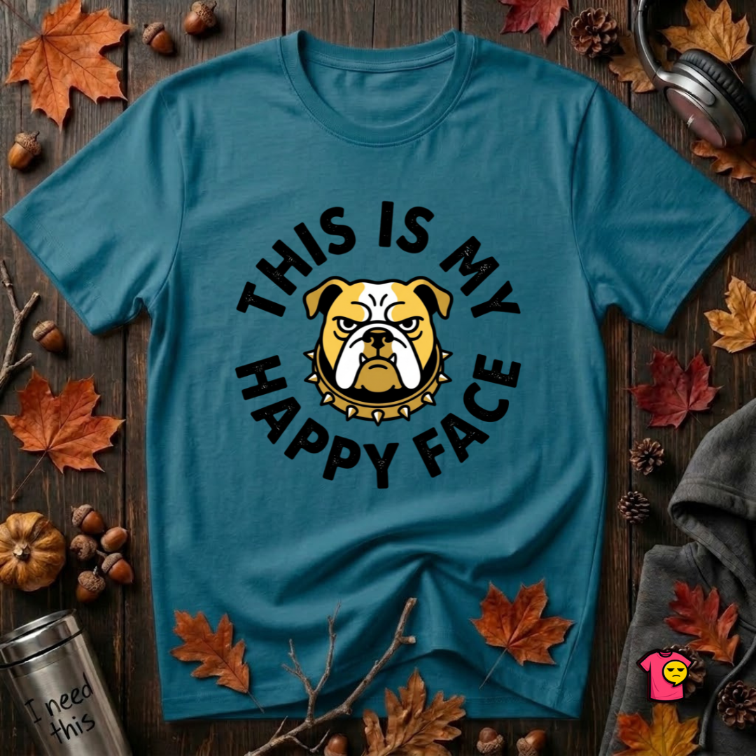 This is my Happy Face sarcastic graphic t-shirt in Deep Teal by Snarky Sarks