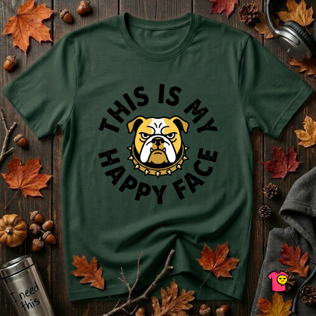This is my Happy Face sarcastic graphic t-shirt in Forest by Snarky Sarks