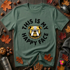This is my Happy Face sarcastic graphic t-shirt in Heather Forest by Snarky Sarks