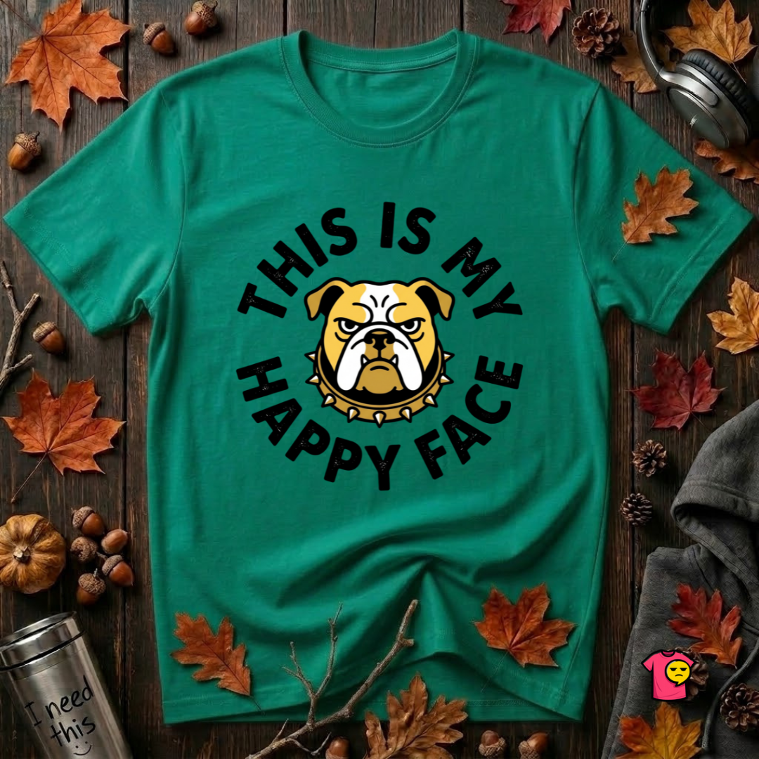 This is my Happy Face sarcastic graphic t-shirt in Heather Kelly by Snarky Sarks