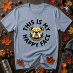 This is my Happy Face sarcastic graphic t-shirt in Heather Prism Blue by Snarky Sarks