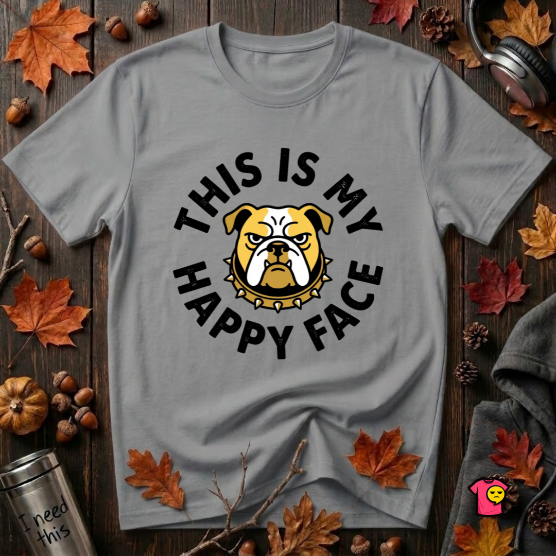 This is my Happy Face sarcastic graphic t-shirt in Heather Storm by Snarky Sarks