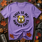 This is my Happy Face sarcastic graphic t-shirt in Heather Team Purple by Snarky Sarks