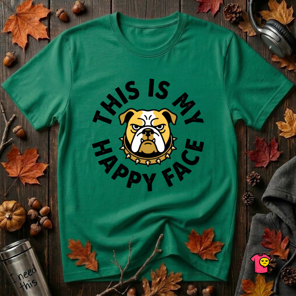 This is my Happy Face sarcastic graphic t-shirt in Kelly by Snarky Sarks