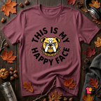 This is my Happy Face sarcastic graphic t-shirt in Maroon by Snarky Sarks