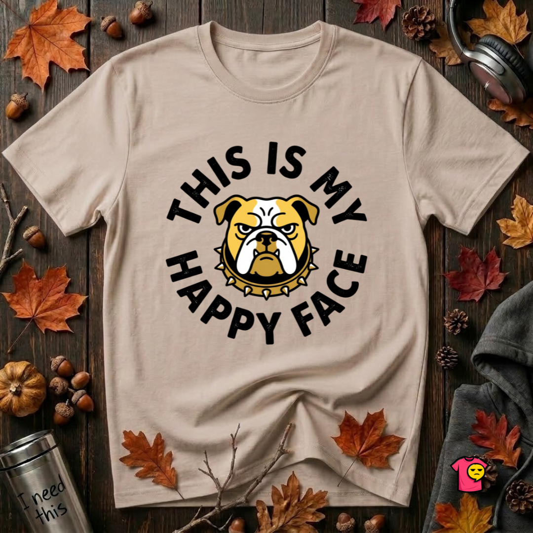 This is my Happy Face sarcastic graphic t-shirt in Natural by Snarky Sarks
